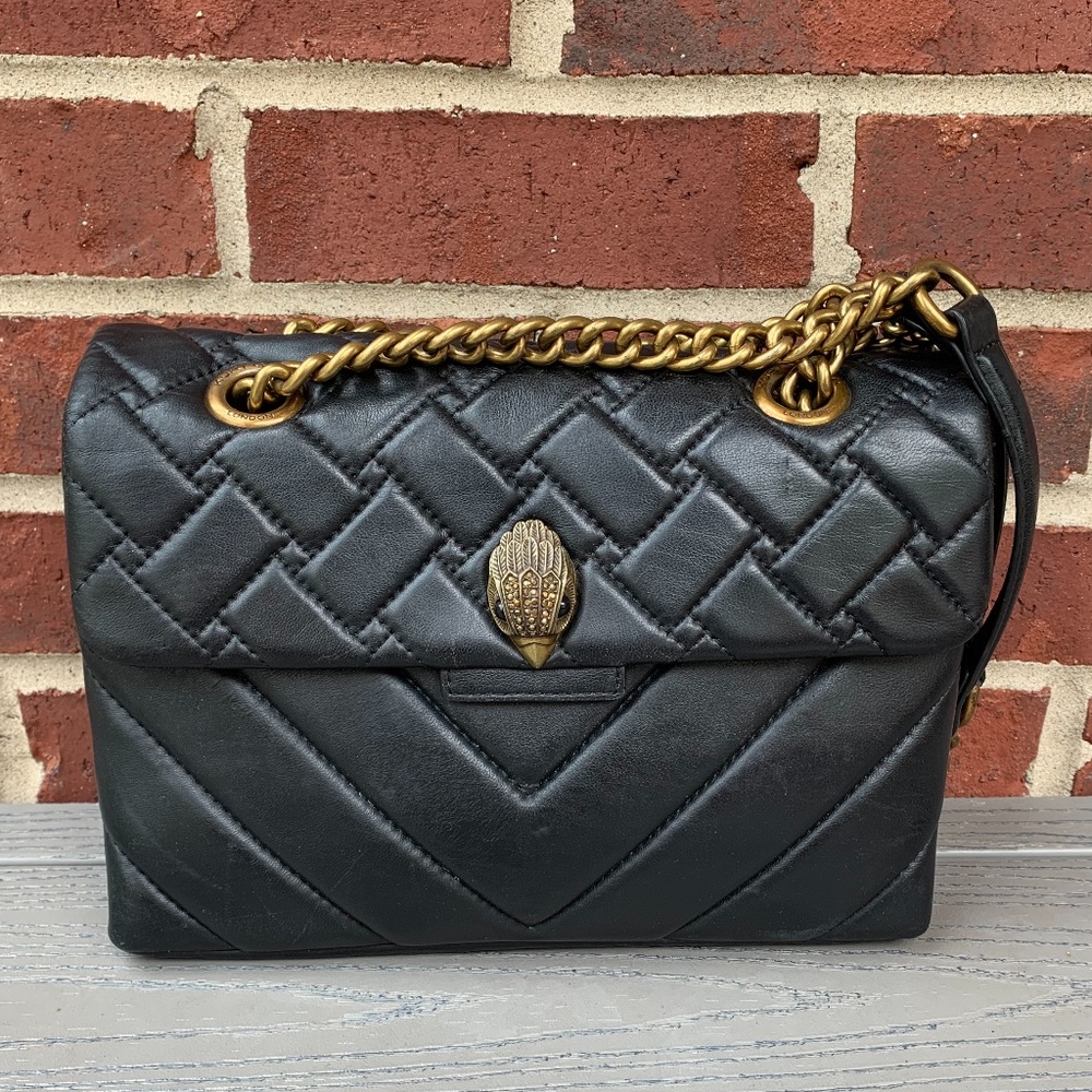 Kurt Geiger Black Quilted Shoulder Bag with Gold Chain